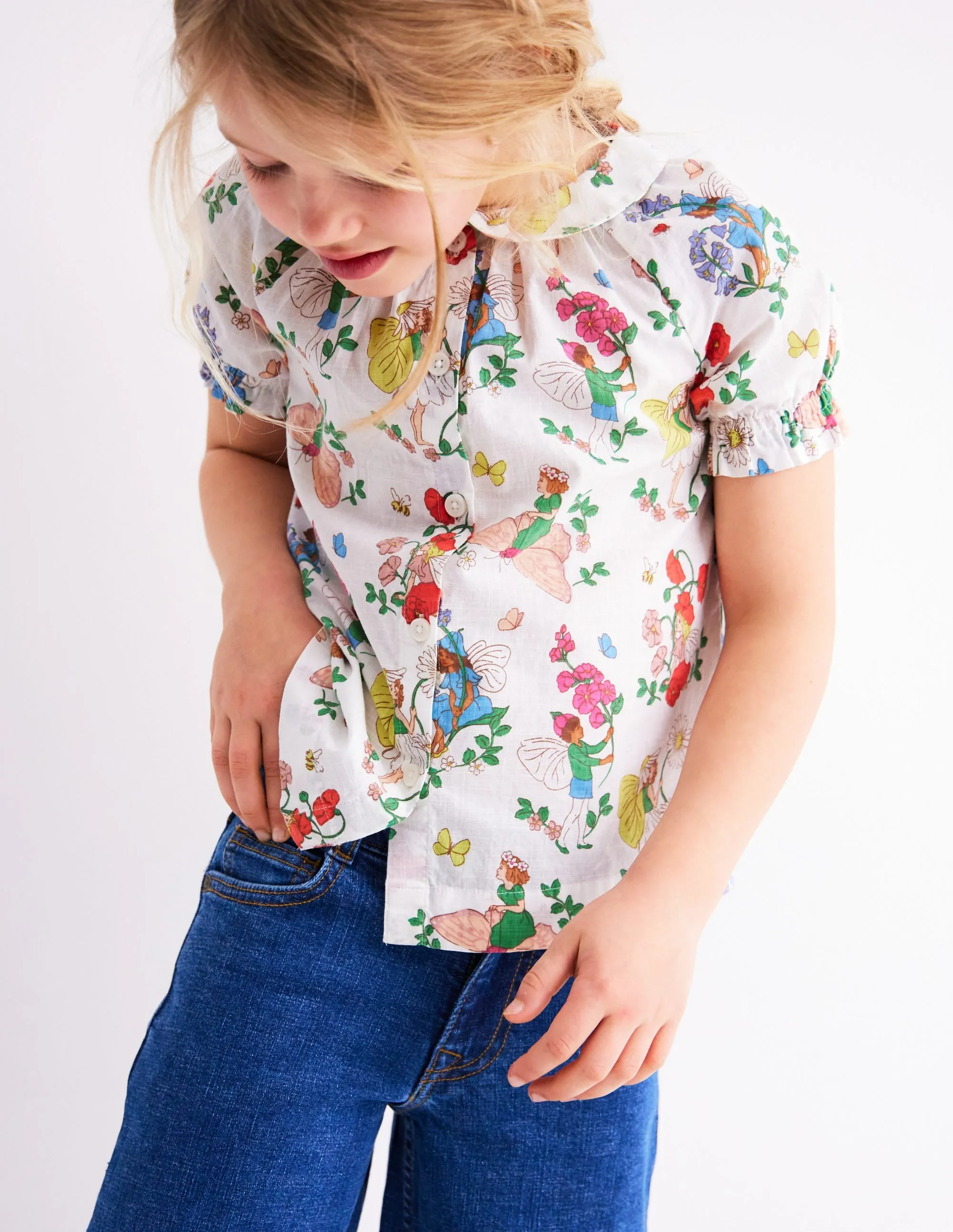 Woven Collared Top-Soft Ivory Flower Fairy
