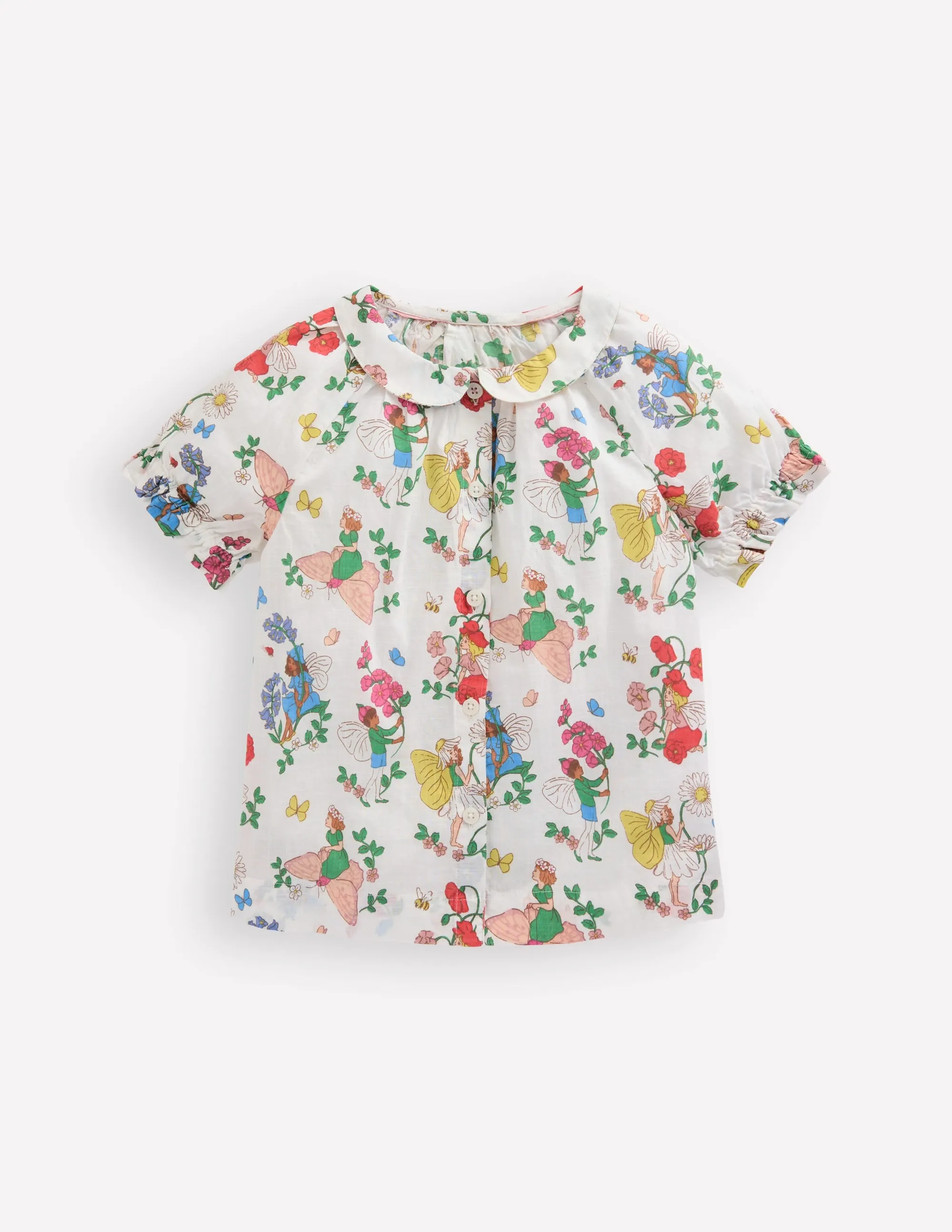 Woven Collared Top-Soft Ivory Flower Fairy