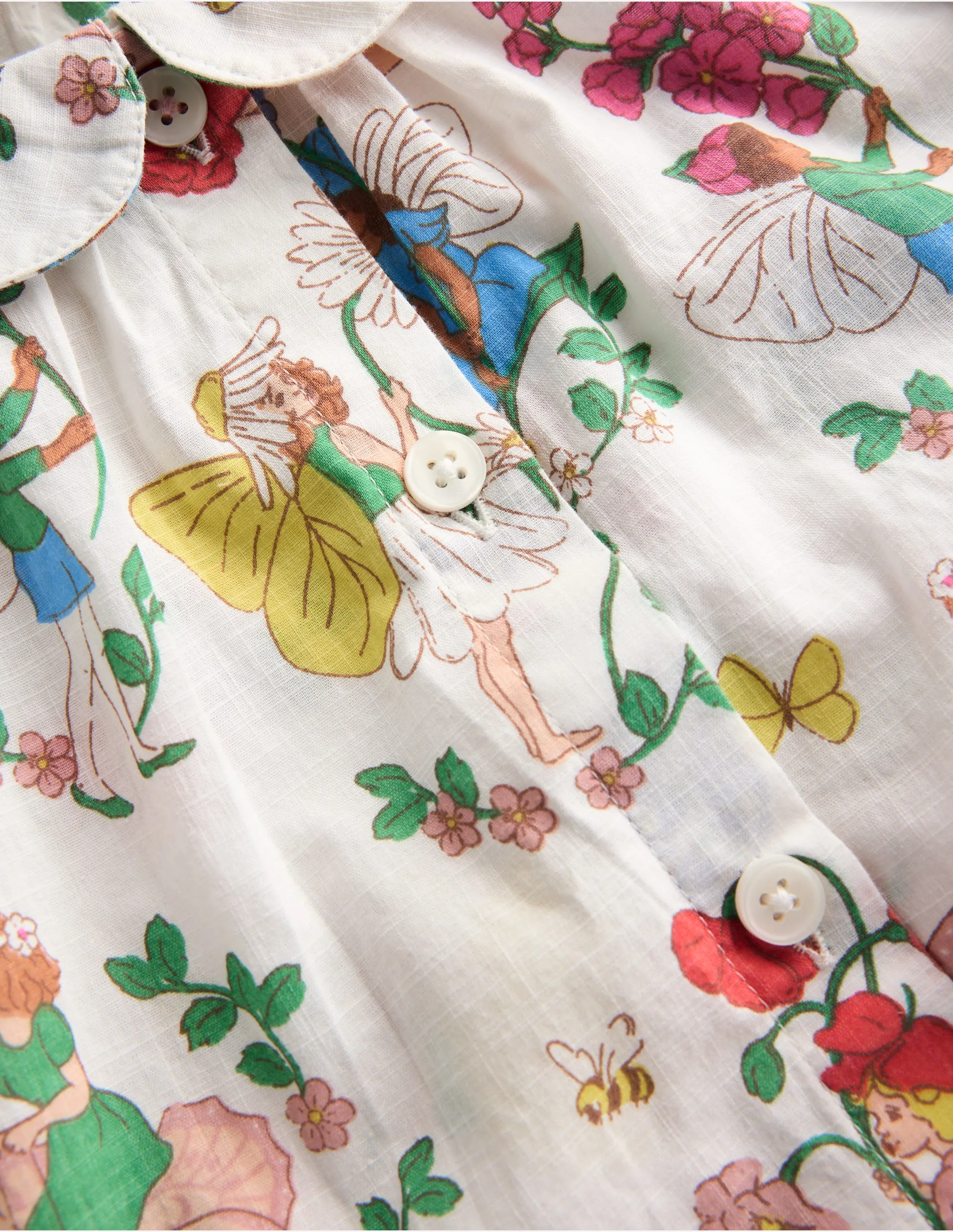 Woven Collared Top-Soft Ivory Flower Fairy