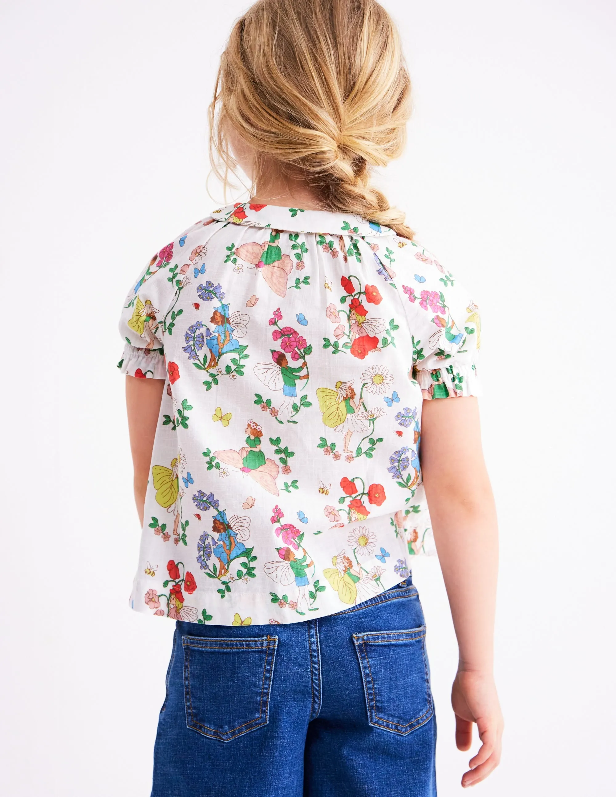 Woven Collared Top-Soft Ivory Flower Fairy