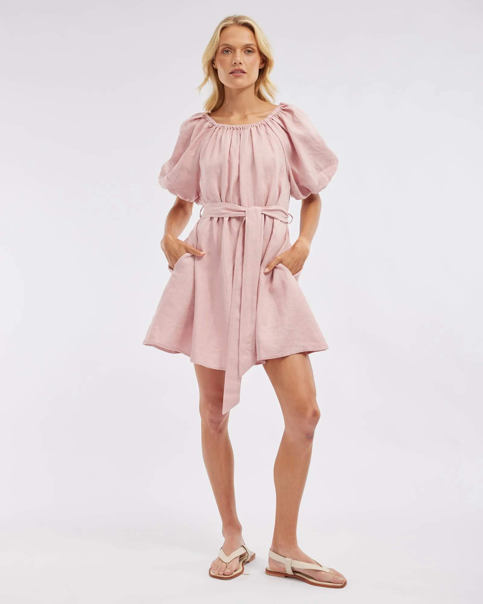 Wren Linen Mini Dress - Peony