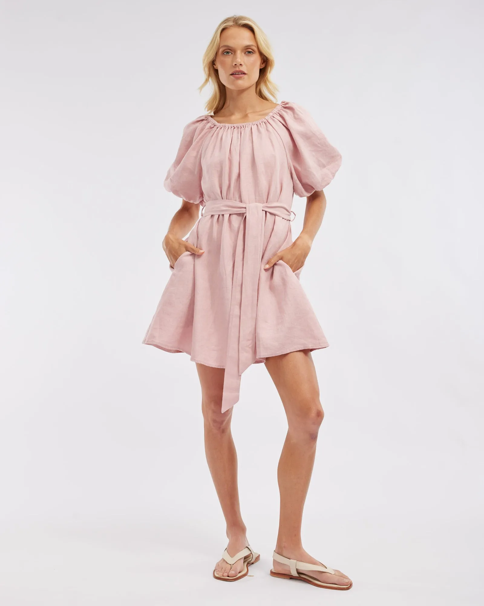 Wren Linen Mini Dress - Peony