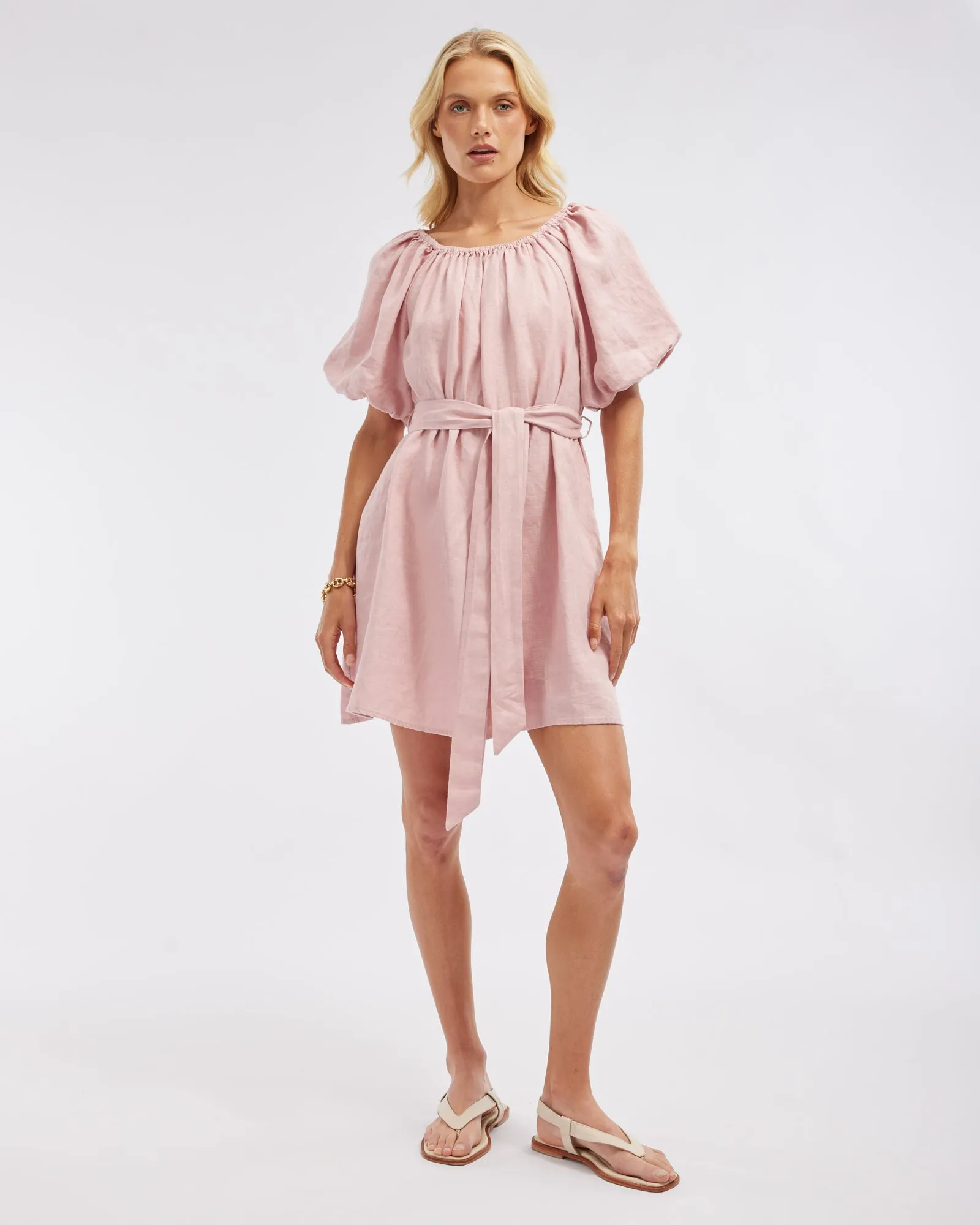 Wren Linen Mini Dress - Peony