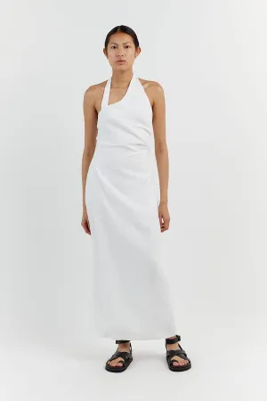ZOEY WHITE ASYM LINEN MIDI DRESS
