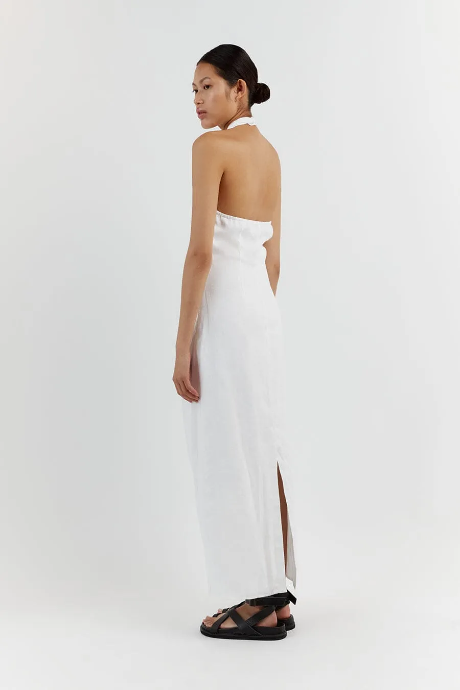 ZOEY WHITE ASYM LINEN MIDI DRESS